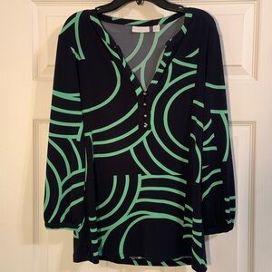 New York in company stretch for button neck, blouse, medium, 3/4 sleeve